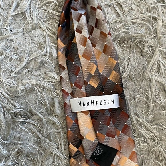 VAN HEUSEN Mens 100% Silk Grey Black Orange Tie - Picture 7 of 8